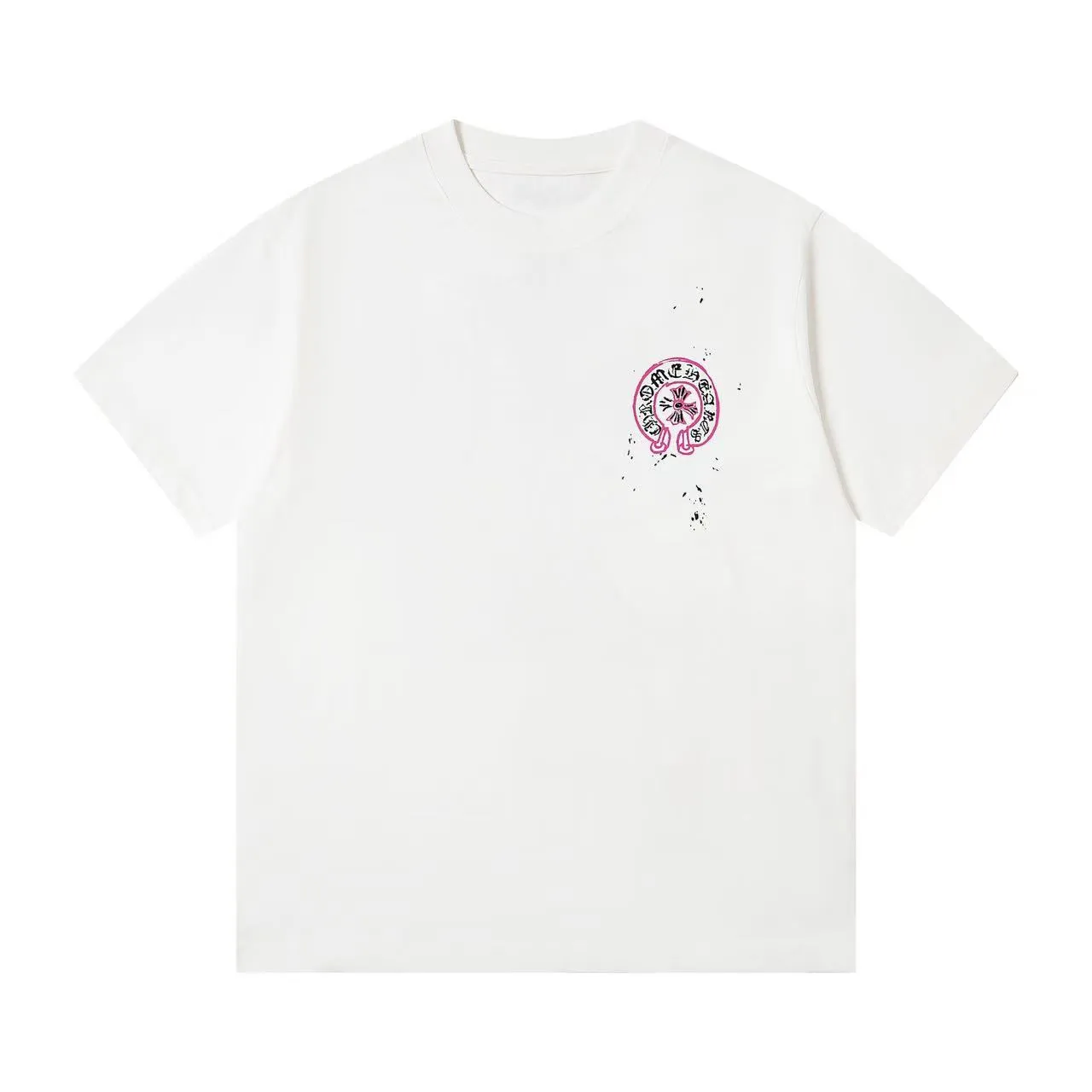 🅿️170 ChromeHearts/Chrome Hearts 25ss printed round neck T-shirt Original fabric Official same style Short-sleeved T-shirt Customized 260g same vat dyed fabric Very comfortable to the touch Latest brick cabinet synchronization for spring and summer Fashionable and individual Super versatile and good-looking Very suitable for both men and women A must-have style Tag Collar label Washed wheat Complete with three standards Color: Black White Size: XS-L